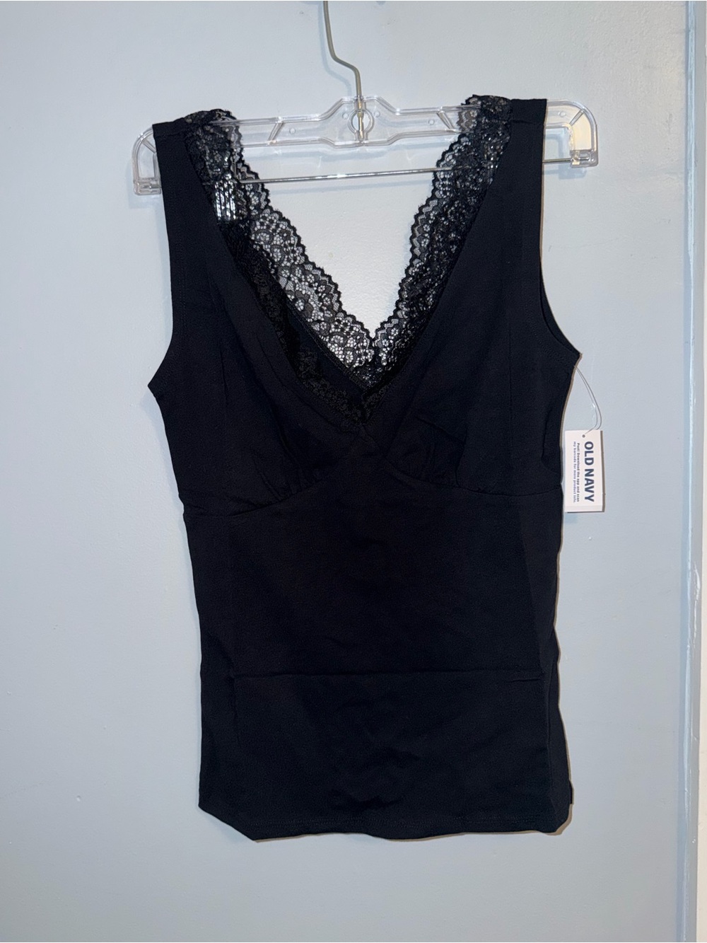 Old Navy Lace Trim V-Neck Tank Top Black XS Tall NWT